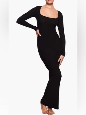 skims corset long sleeve dress SKIMS Fits Everybody Corset Long Sleeve Dress in Onyx Large Sold Out